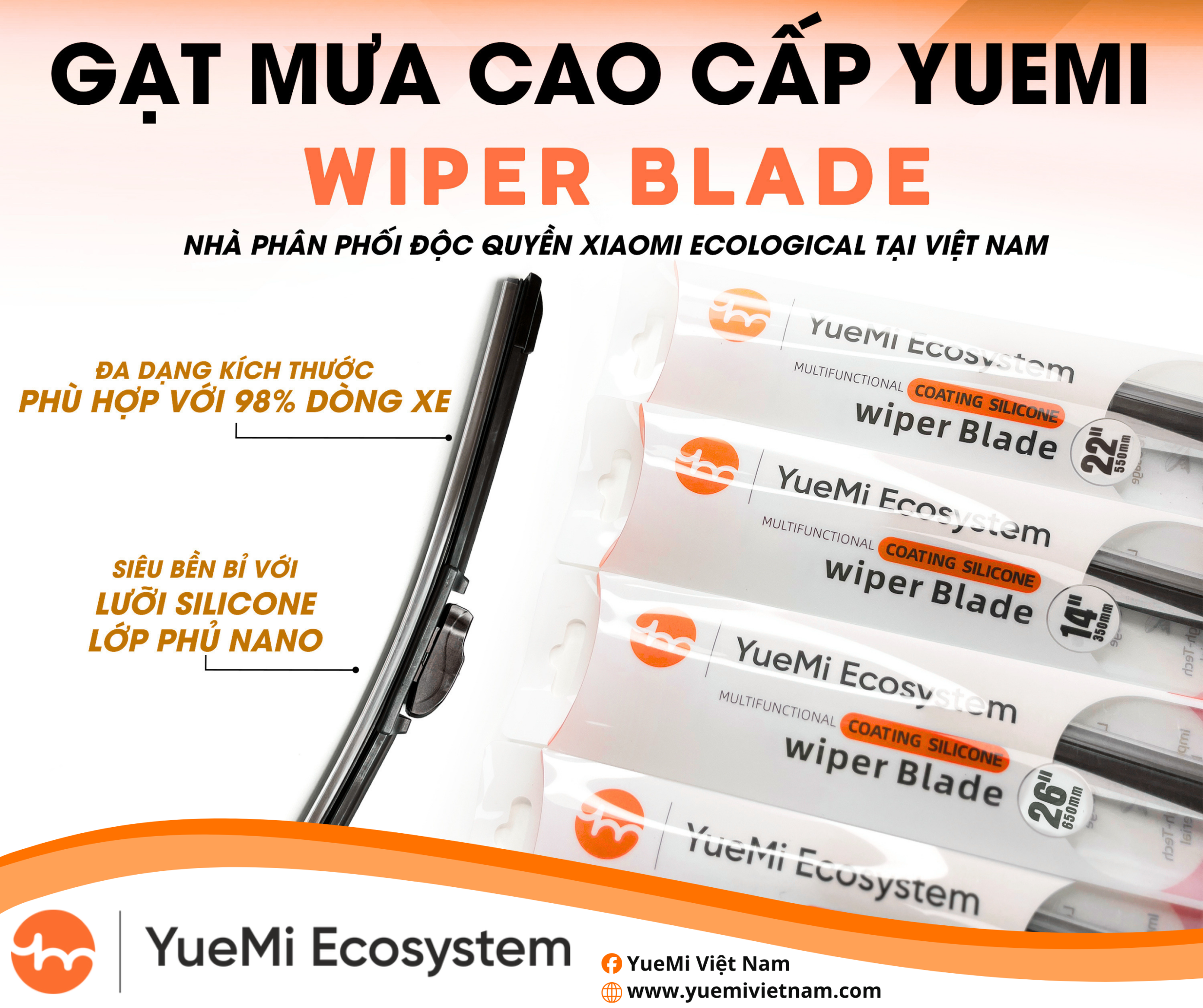 Lưỡi gạt mưa ô tô YueMi sử dụng chất liệu silicone cao cấp phủ Nano