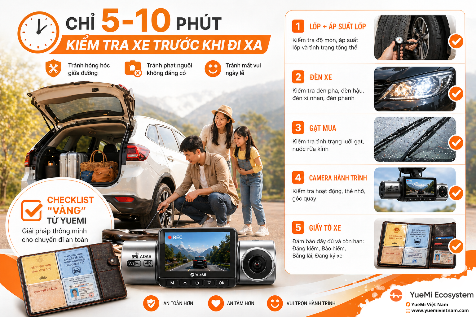 kiểm tra xe trước khi đi xa