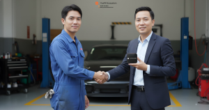 Khách hàng tại garage đại lý của Yuemi Việt Nam hài lòng với P7plus