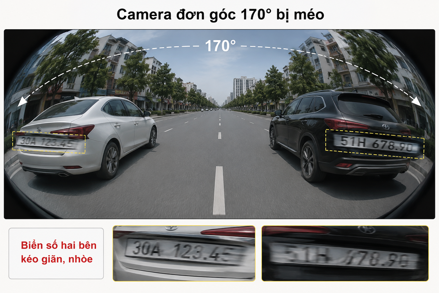 Minh họa camera đơn góc rộng dễ làm méo hình ảnh