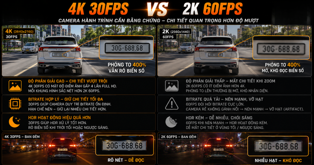 So sánh chất lượng hình ảnh của 4K 30fps và 2K 60fps