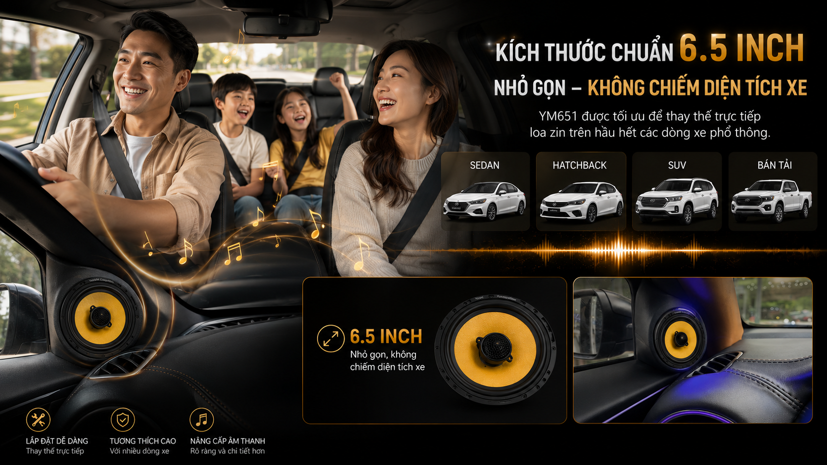 Trải nghiệm loa cánh ô tô YM-651 được lắp trên xe